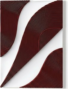 Layered Abstract Wall Panel In Burgundy And White, Modern Art Mdf Base With Layered Paper, Fabric, O