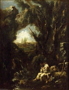 Landscape With Two Hermits In Meditation — Alessandro Magnasco, Baroque
