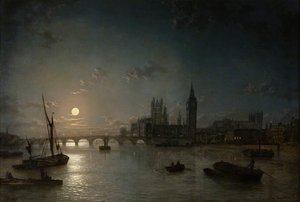 Houses Of Parliament From The Thames By Moonlight — Henry Pether