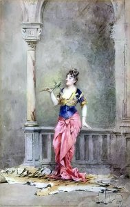 An Exotic Beauty Holidng Her Parakeet — Alexandre-louis Leloir