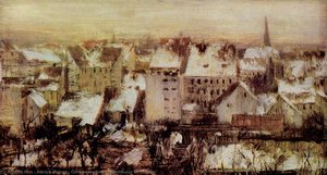 German Berliner Hinterhäuser Im Schnee — Adolph Von Menzel