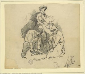 Three Men At A Sheep Shearing — Walter Shirlaw