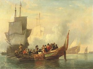 The Salute. A Noble Company Surveying A Fleet — Cornelis Springer