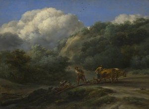 A Man And A Youth Ploughing With Oxen — Nicolaes Pietersz Berchem