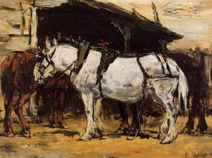 Harnessed Horses — Eugène Louis Boudin