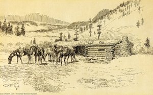 Where I Learned The Diamond Hitch - The Old Hoover Ranch On The South Fork Of The Judith — Charles Marion Russell