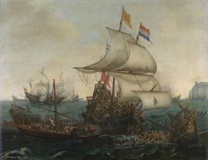 Dutch Ships Ramming Spanish Galleys Off The English Coast — Cornelis Hendricksz El Joven Vroom