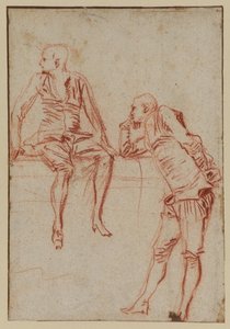 Sheet Of Studies With Two Comedians — Jean-antoine Watteau, Rococo Style