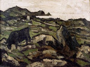 Welsh Black On Rocky Outcrop Above The Coast — John Kyffin Williams