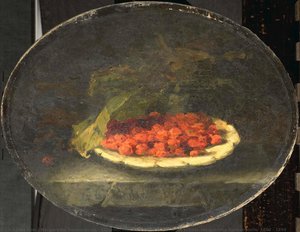 Stilleven met aardbeien in een witte schaal, Margaretha Roosenboom, 1880 - 1896