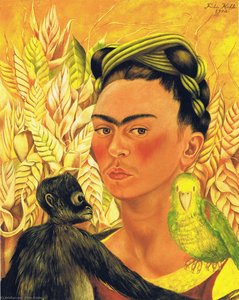 Autorretrato Con Mono Y Loro — Frida Kahlo, Surrealist Expressionism