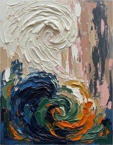 Celestial Vortex In Motion: A Singular Study Of Impasto Light And Turbulent Shadows — David Moreau, Plaster & Texture Art