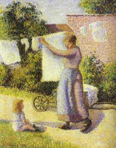 Frau Beim Wäsche Aufhängen — Camille Pissarro