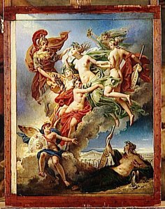 Les Nymphes De Parthenope, Emportant Loin De Leurs Rivages Les Penates, Images De Leurs Dieux, Sont Conduites Par La Deesse Des Beaux Arts Sur Les Bords De La Seine — Charles Meynier