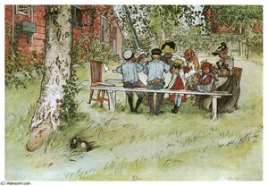 Breakfast Under The Big Birch - Watercolor - — Carl Larsson