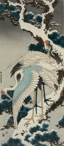 Two Cranes On Snowy Pine Tree — Katsushika Hokusai