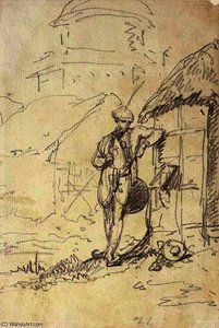 A Composite Study Of A Ruined Tower And Domed Building — George Chinnery