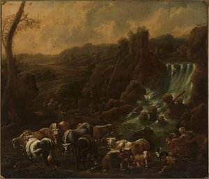 Cattle At The Waterfall — Philipp Peter Roos
