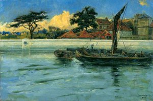 Barges By An Embankment — Cecil Gordon Lawson