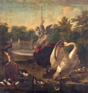 A Park With A Swan And Other Birds — Melchior De Hondecoetter