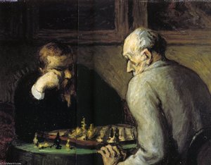 Les Joueurs D'échec, Huile Sur Panneau The Players Of Failure, Oils On Panel — Honoré Daumier