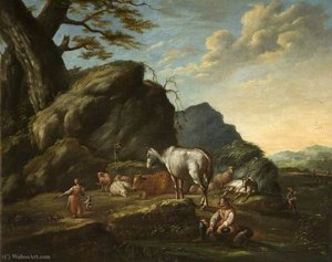 Landscape with Cattle, Goats and Figures
