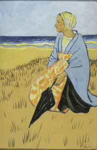 Breton Woman Sitting at the Seashore