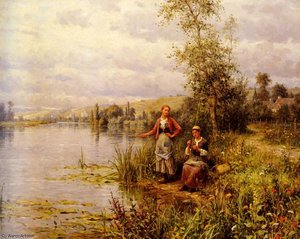 Louis Aston Country Women After Fishing On A Summer Afternoon — Daniel Ridgway Knight