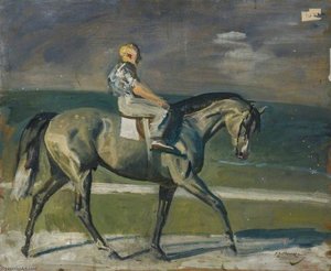 A Grey Racehorse With A Lad Up — Sir Alfred James Munnings, British Regionalism
