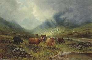 A Highland Landscape With Cattle Beside A River — Louis Bosworth Hurt