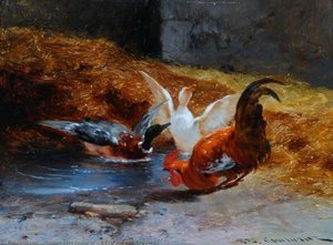 A Cockerel with Two Ducks