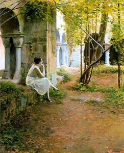Julia En El Claustro Del Monasterio De Sant Benet — Ramon Casas I Carbó