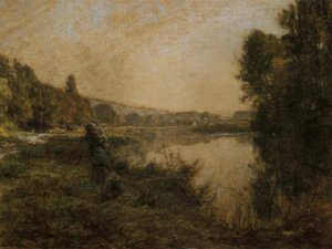 Fishing Along A River — Léon Augustin L'hermitte