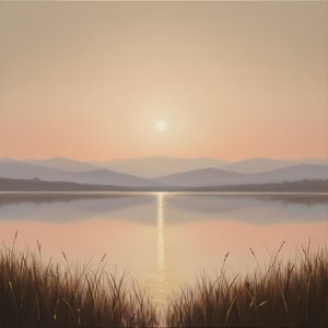 Ethereal Amber Solitude: A Singular Vision Of Serene Mountain Reflections — Laurent Roche, Soft Minimalism (warm Minimal Design)