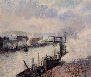 Steamboats In The Port Of Rouen — Camille Pissarro, Impressionism
