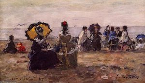 Beach Scene, The Yellow Parasol — Eugène Louis Boudin