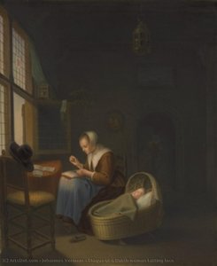 Plaque Of A Dutch Woman Tatting Lace — Johannes Vermeer, Dutch Golden Age Painting