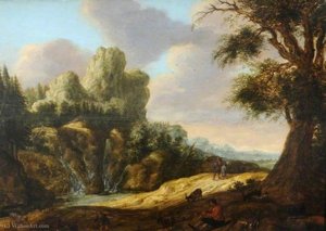A Mountainous Landscape with Goats