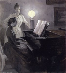 At The Piano — Albert Edelfelt, Impressionistic Realism