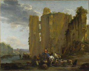 Italianate Landscape With The Ruins Of Brederode Castle — Nicolaes Pietersz Berchem, Dutch Golden Age