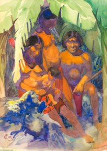 Family Group In Typical Costume In Leaf Shelter, Indian — Carl Folke Sahlin
