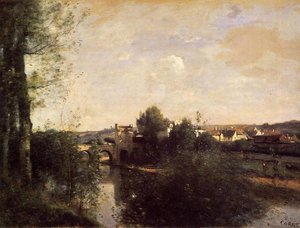 Old Bridge At Limay, On The Seine — Jean-baptiste-camille Corot, French Landscape Painting