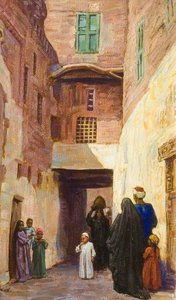 People In An Egyptian Village Alley — Myrtle Broome
