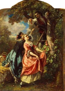 Rousseau And Mlle. Galley Gathering Cherries — Camille Joseph Étienne Roqueplan