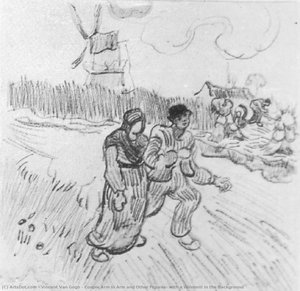 Couple Arm In Arm And Other Figures, With A Windmill In The Background — Vincent Willem Van Gogh