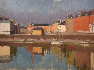 Quayside With Reflections — Edward Morland Lewis