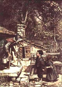 All At Once The Door Opened And An Old, Old Woman, Supporting Herself On A Crutch, Came Hobbling Out — Arthur Rackham