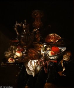 Silver Wine Jug, Ham, And Fruit — Abraham Hendricksz. Van Beyeren