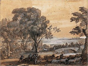 Coastal Landscape With A Battle On A Bridge — Claude Lorrain (claude Gellée)