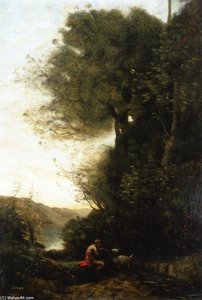 Goatherd Charming The Goats With A Flute — Žan-batist Kamil Korote, Barbizon School